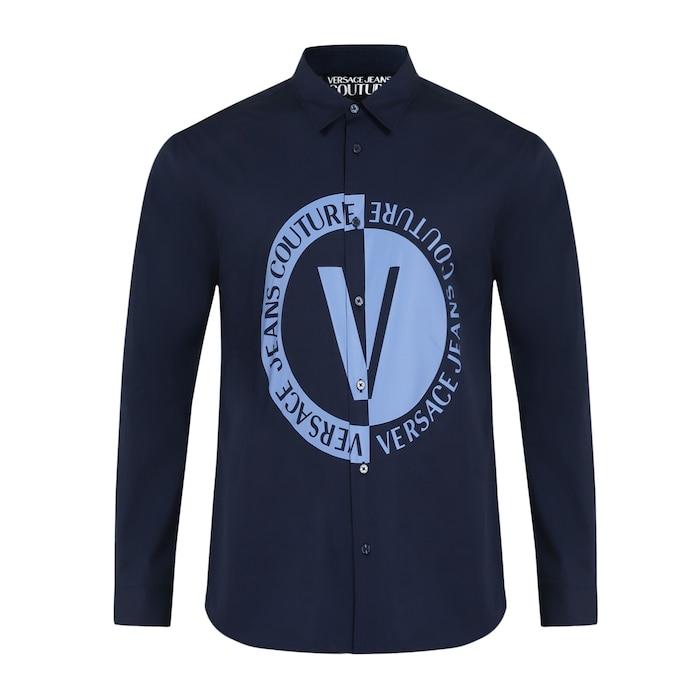 men navy big versace circle print shirt