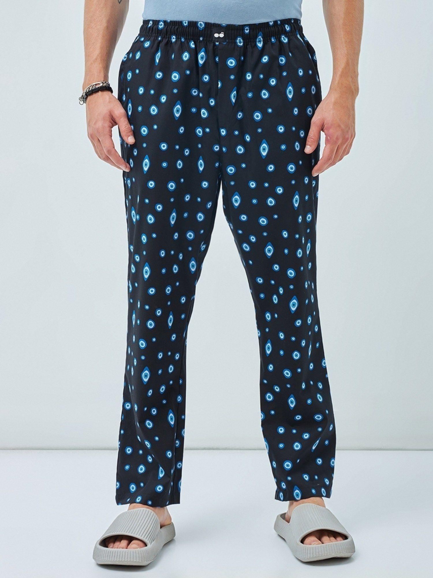 men navy blue all over printed pyjamas