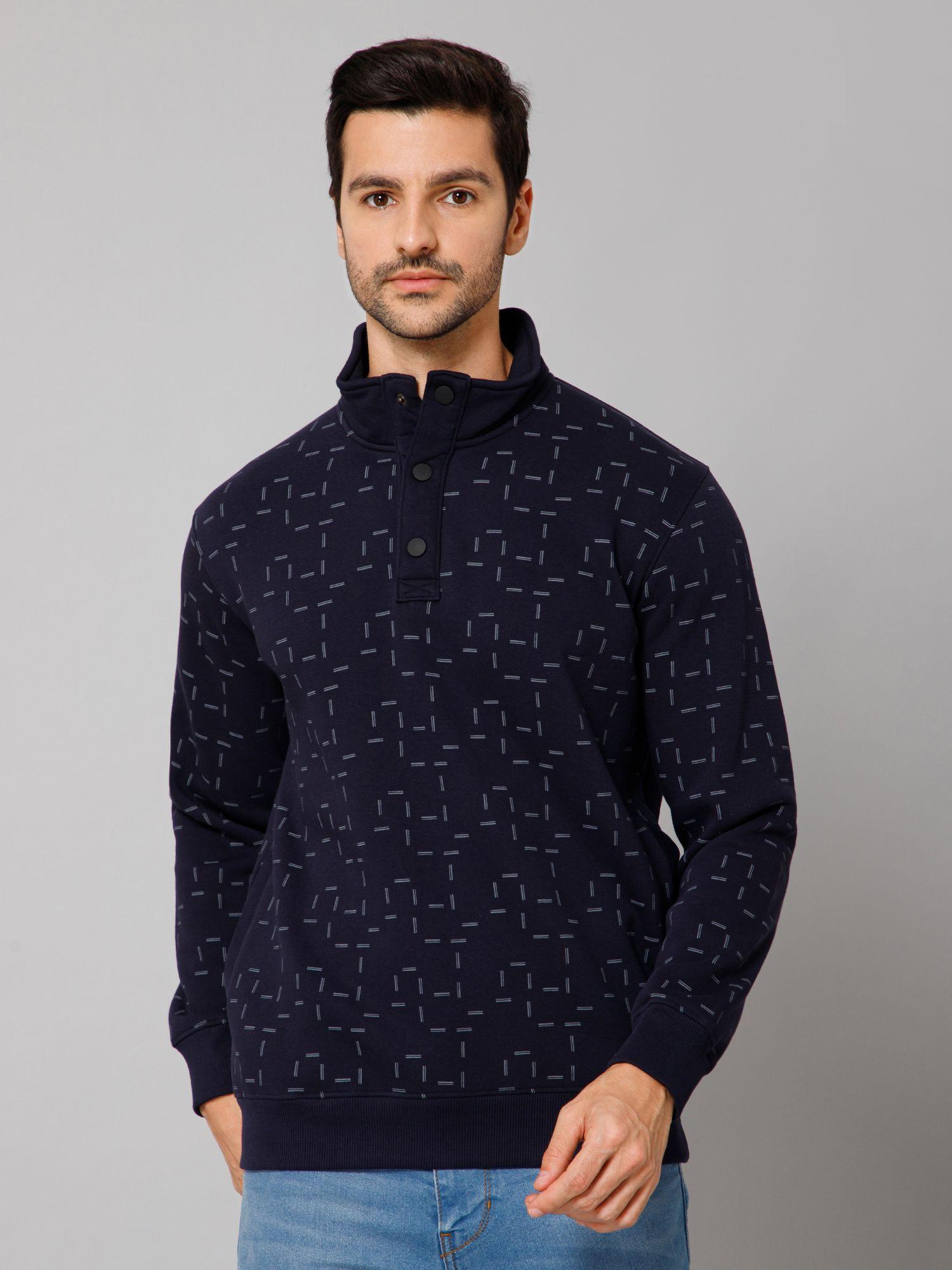 men navy blue casual sweatshirt