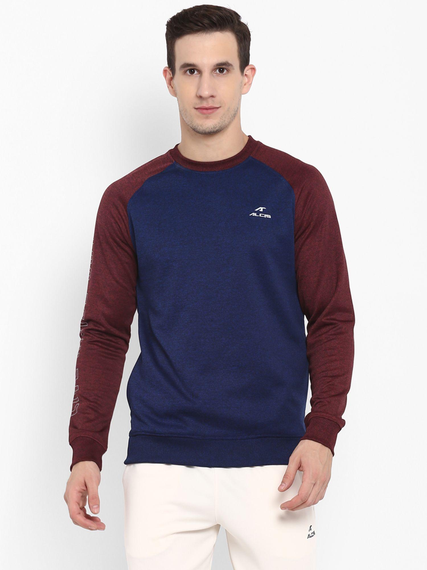 men navy blue colorblock sweatshirt