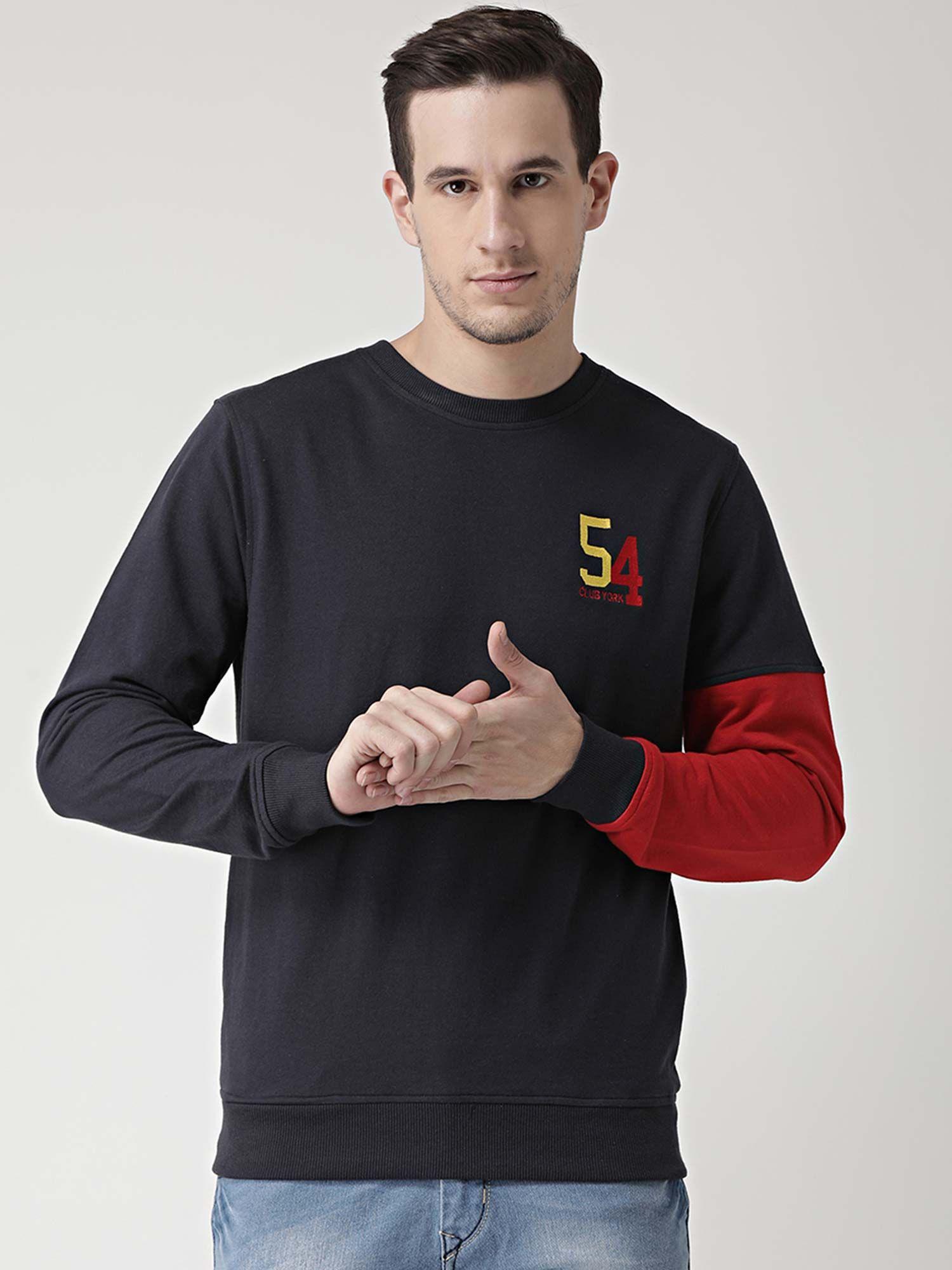 men navy blue colourblocked sweatshirt