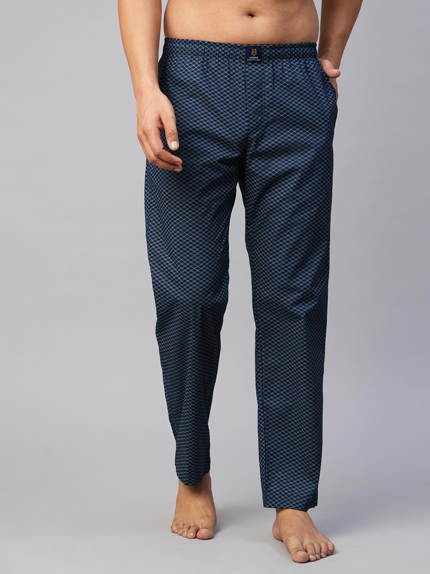 men navy blue cotton printed lounge pants