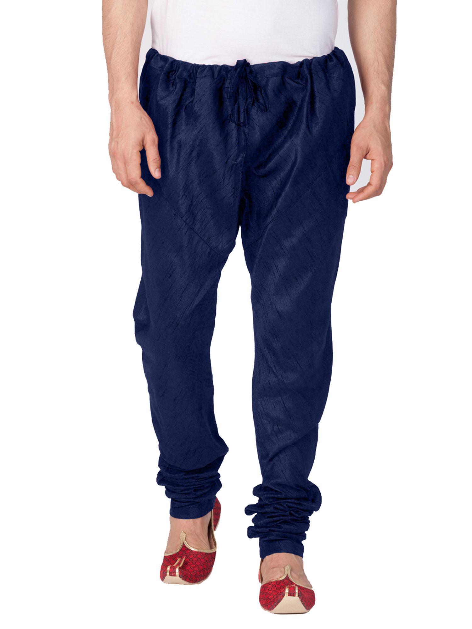 men navy blue cotton silk pyjama