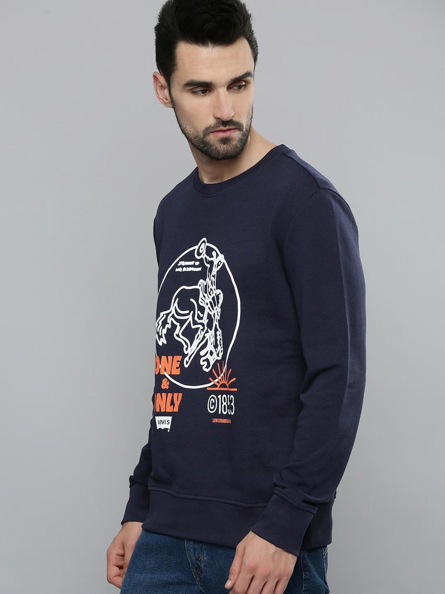 men navy blue crew neck sweatshirt