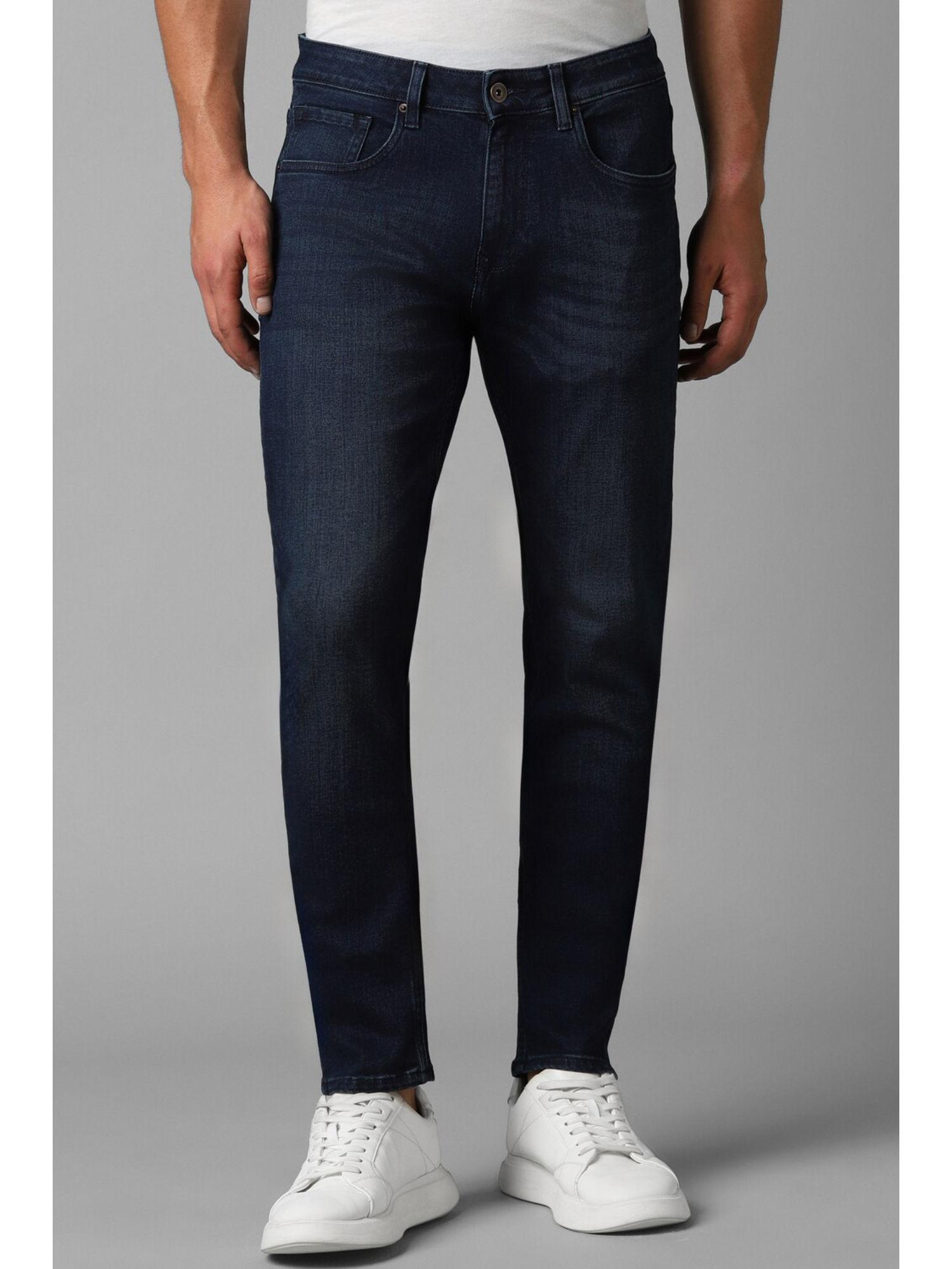 men navy blue dark slim tapered fit jeans