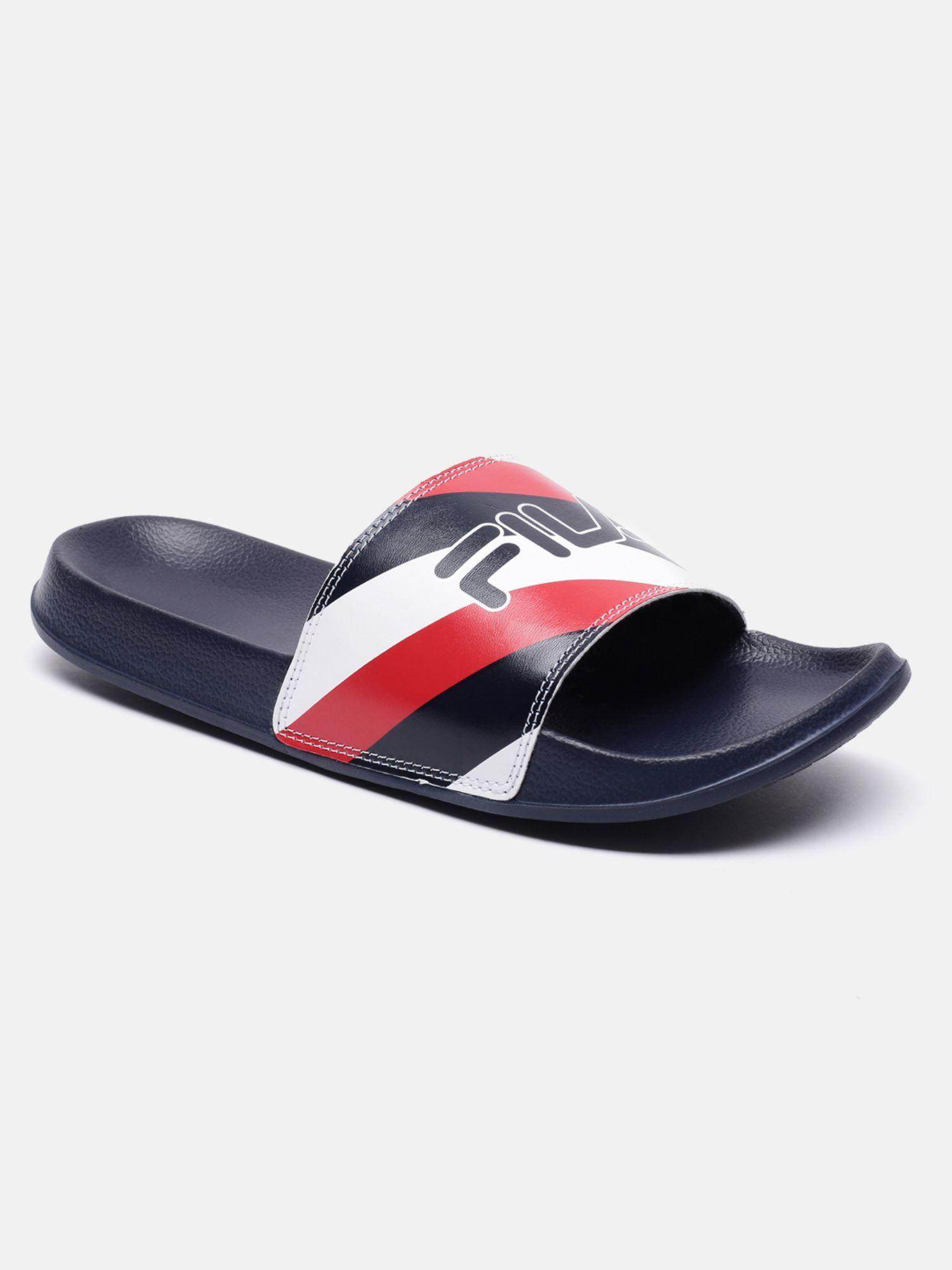 men navy blue diago sliders