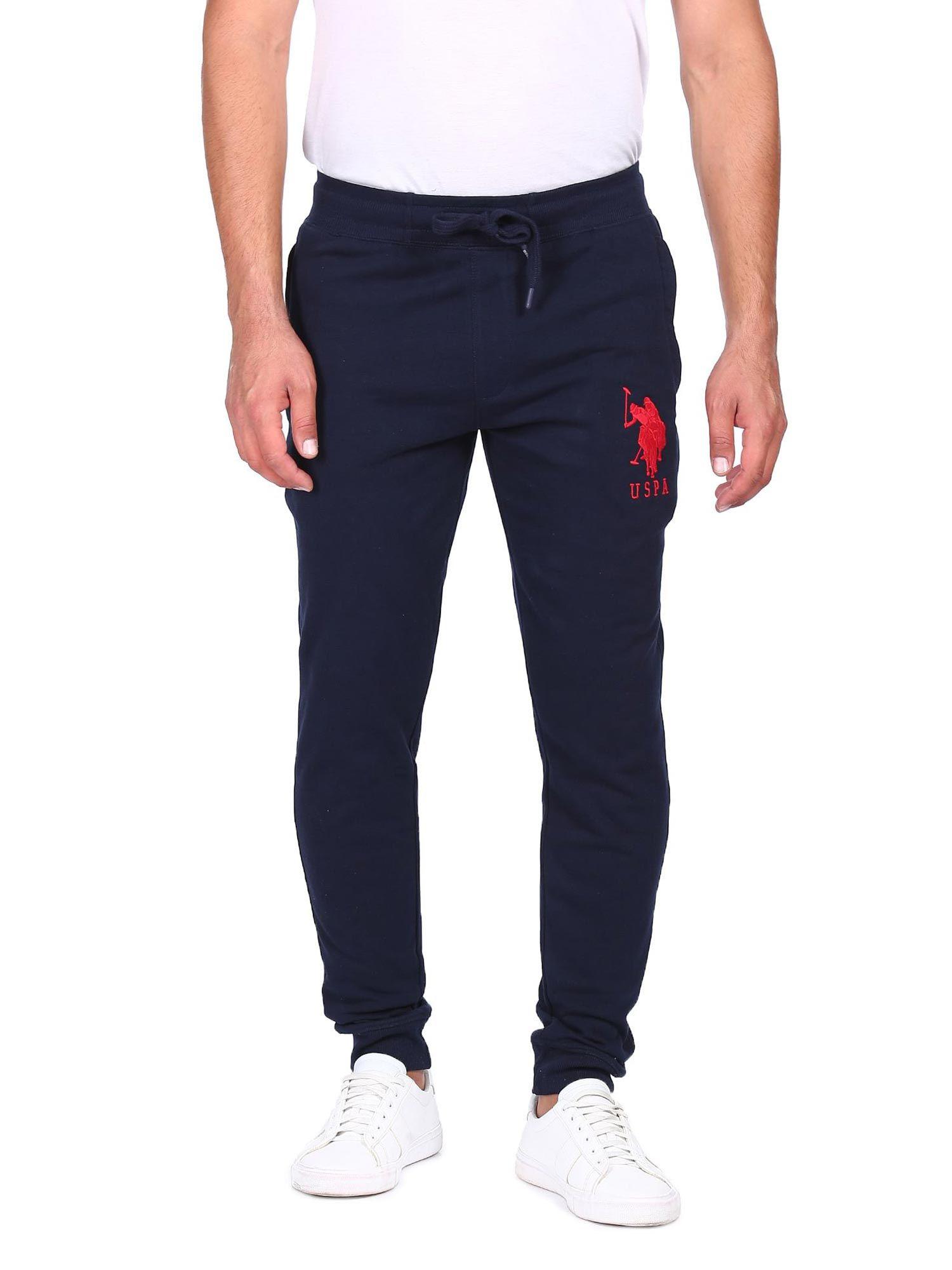 men navy blue drawstring waist solid joggers