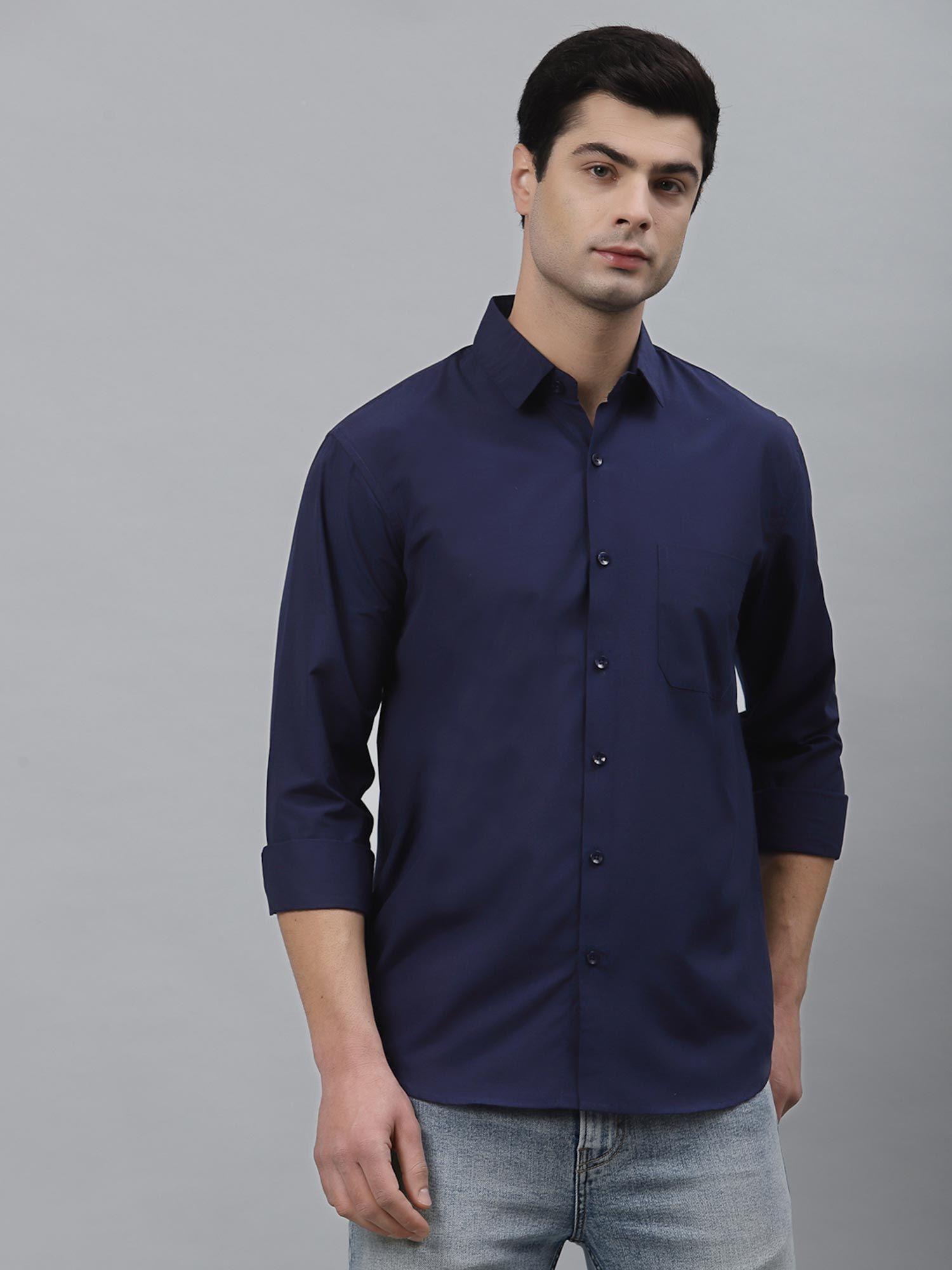 men navy blue full sleeves casual shirt