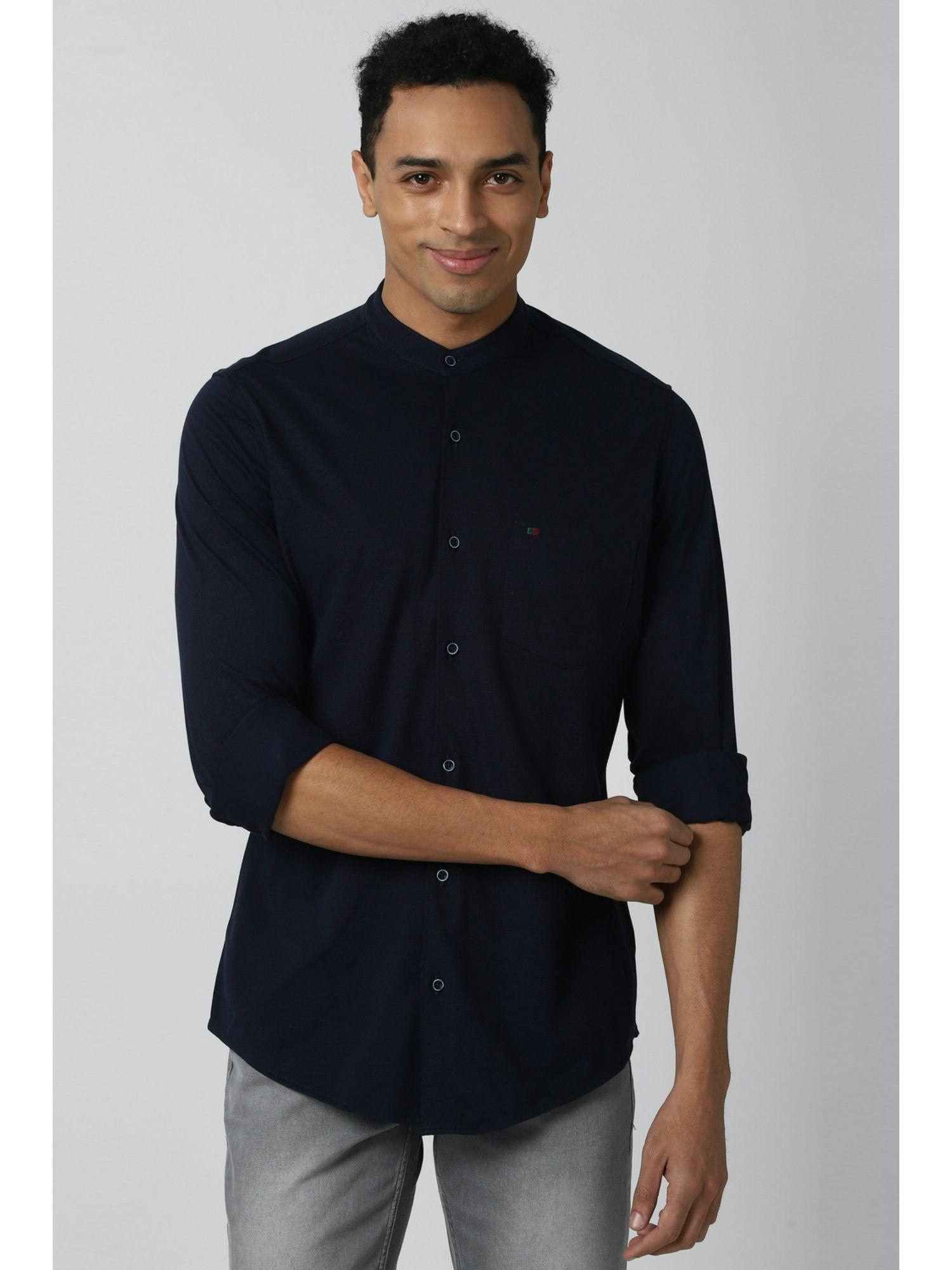 men navy blue full sleeves casual shirt