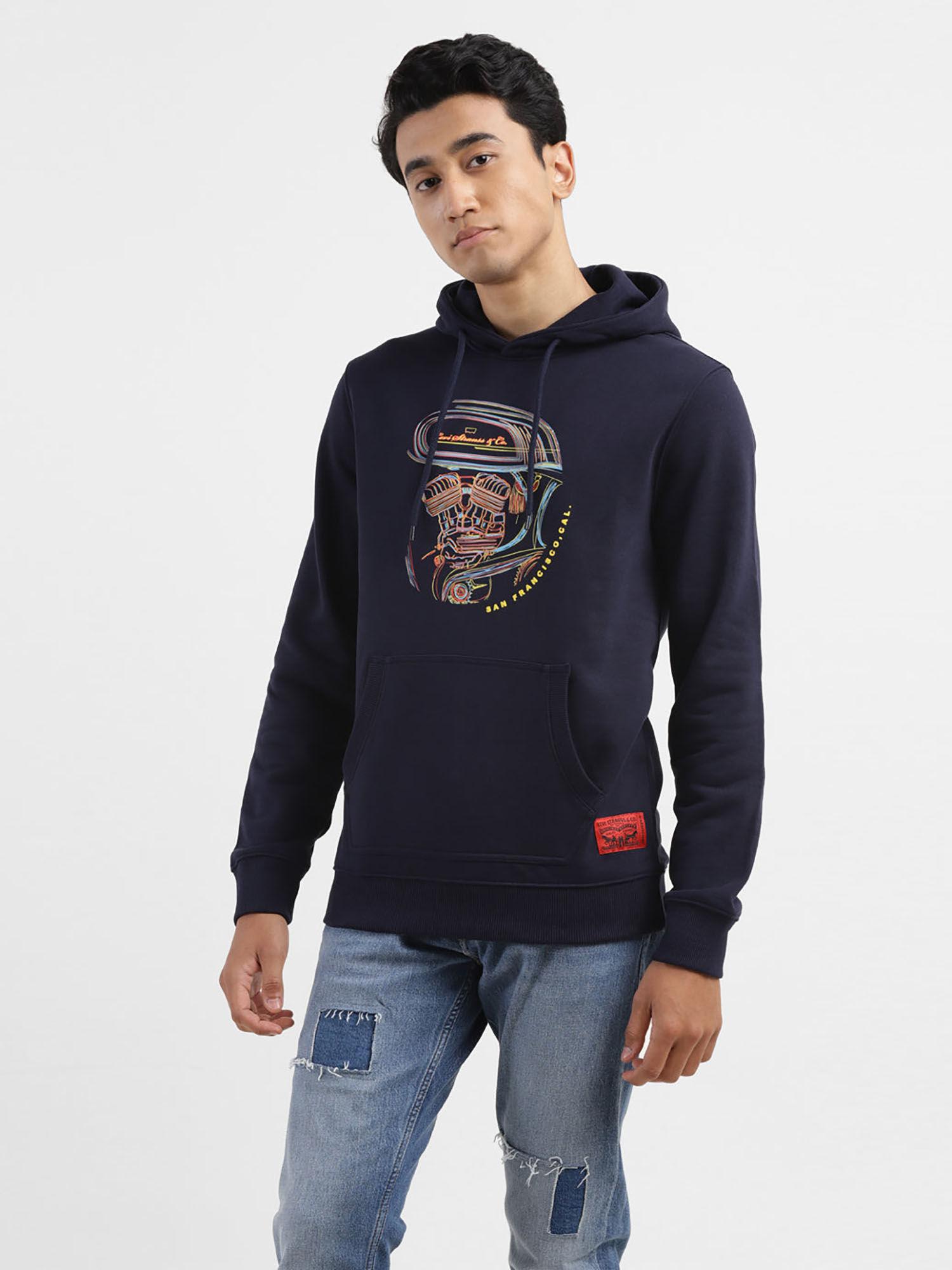 men navy blue graphic regular fit sweatshirt