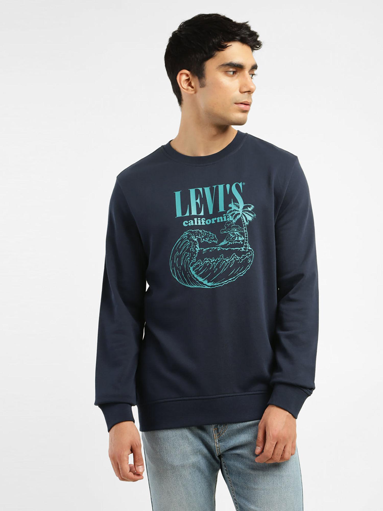 men navy blue graphic regular fit sweatshirt