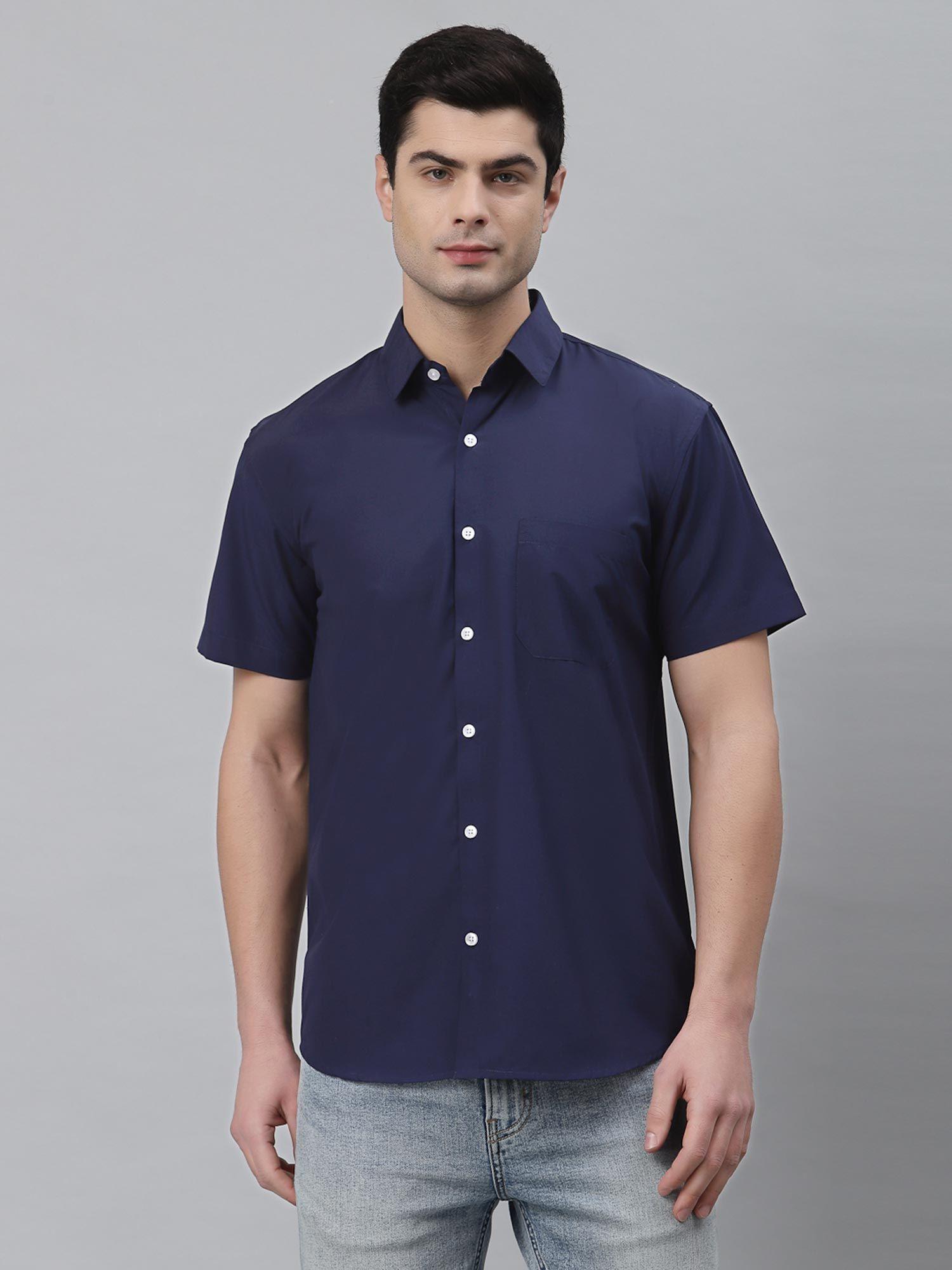 men navy blue half sleeves casual shirt