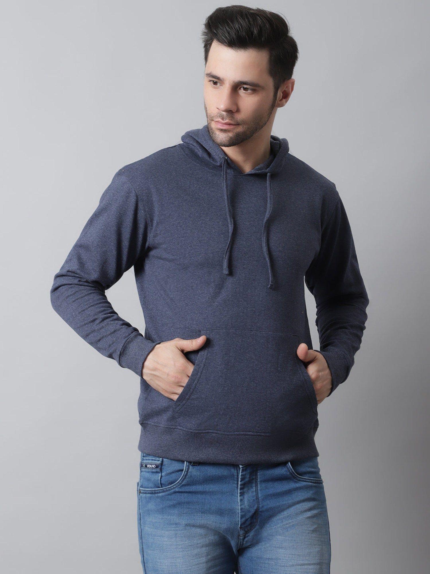 men navy blue hooded sweatshirt