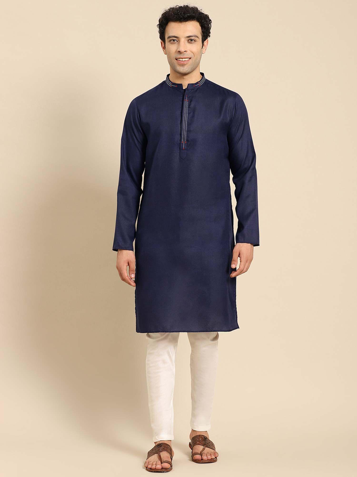 men navy blue kurta (set of 2)