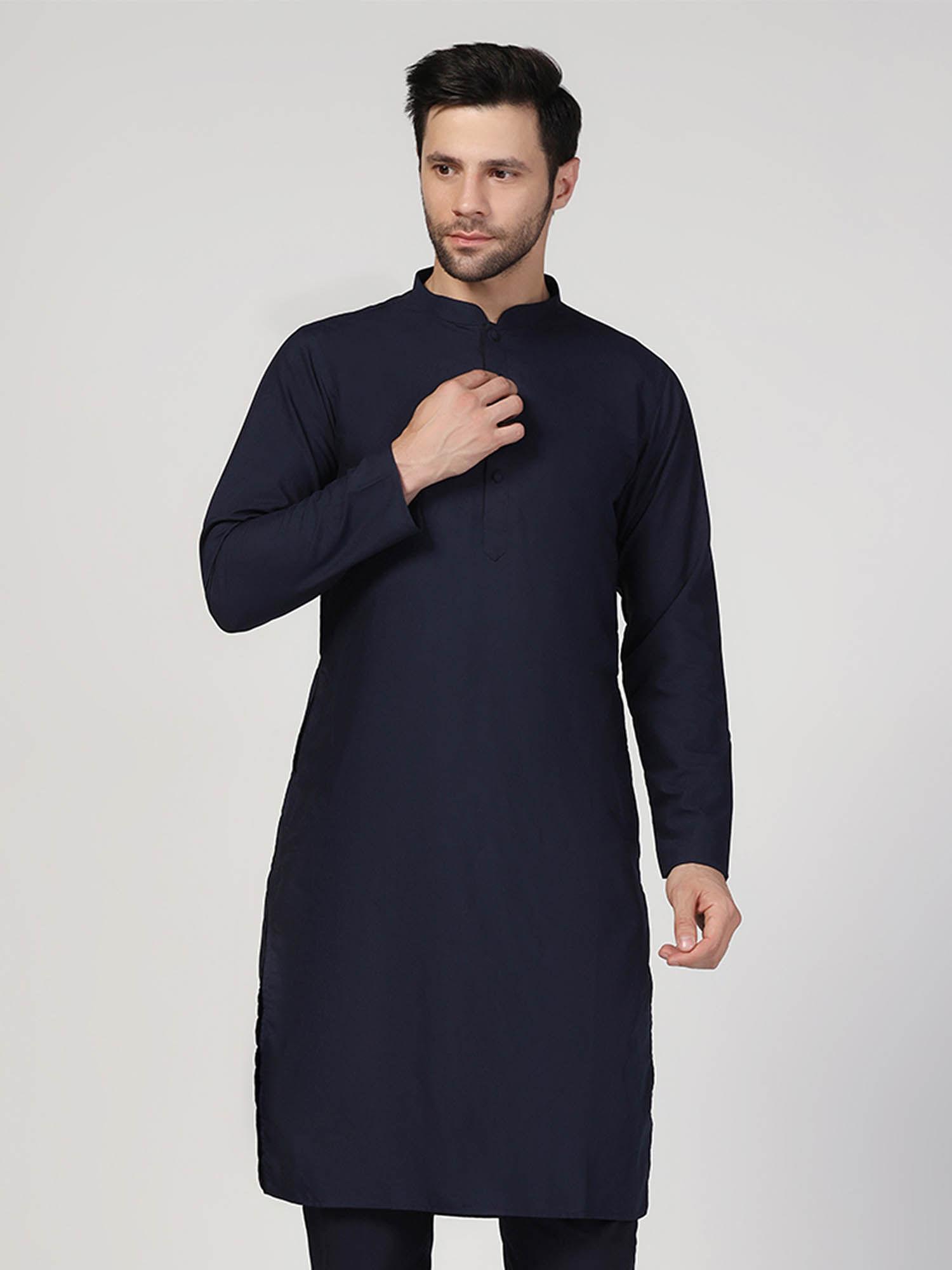 men navy blue kurta