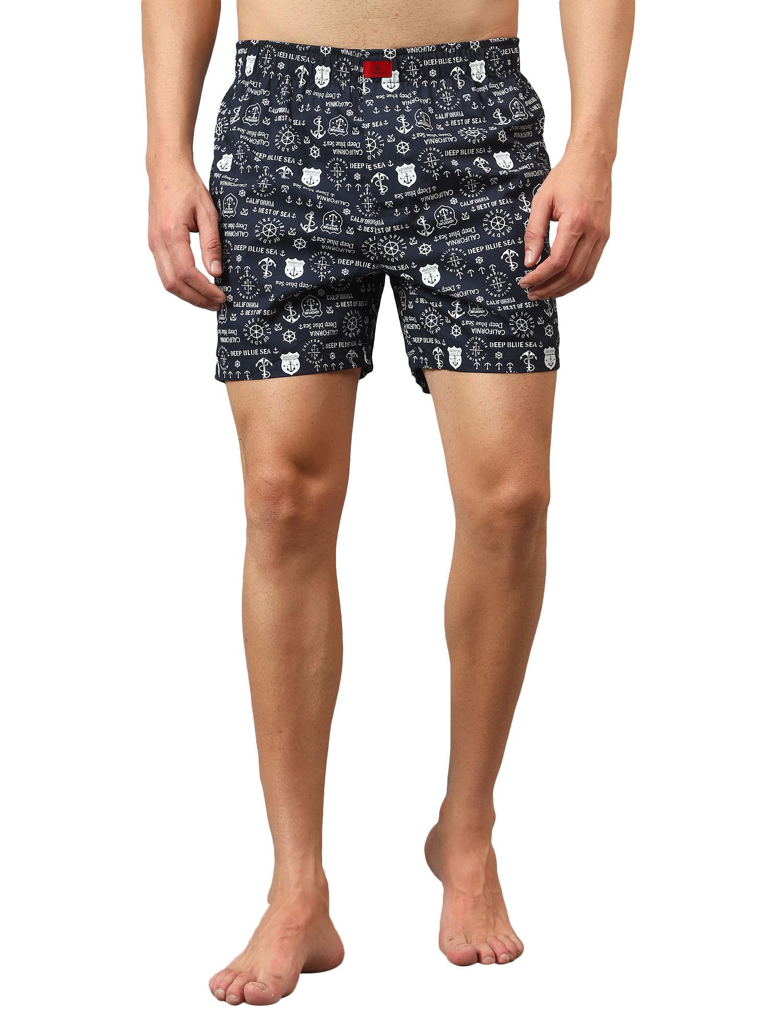 men navy blue printed boxer