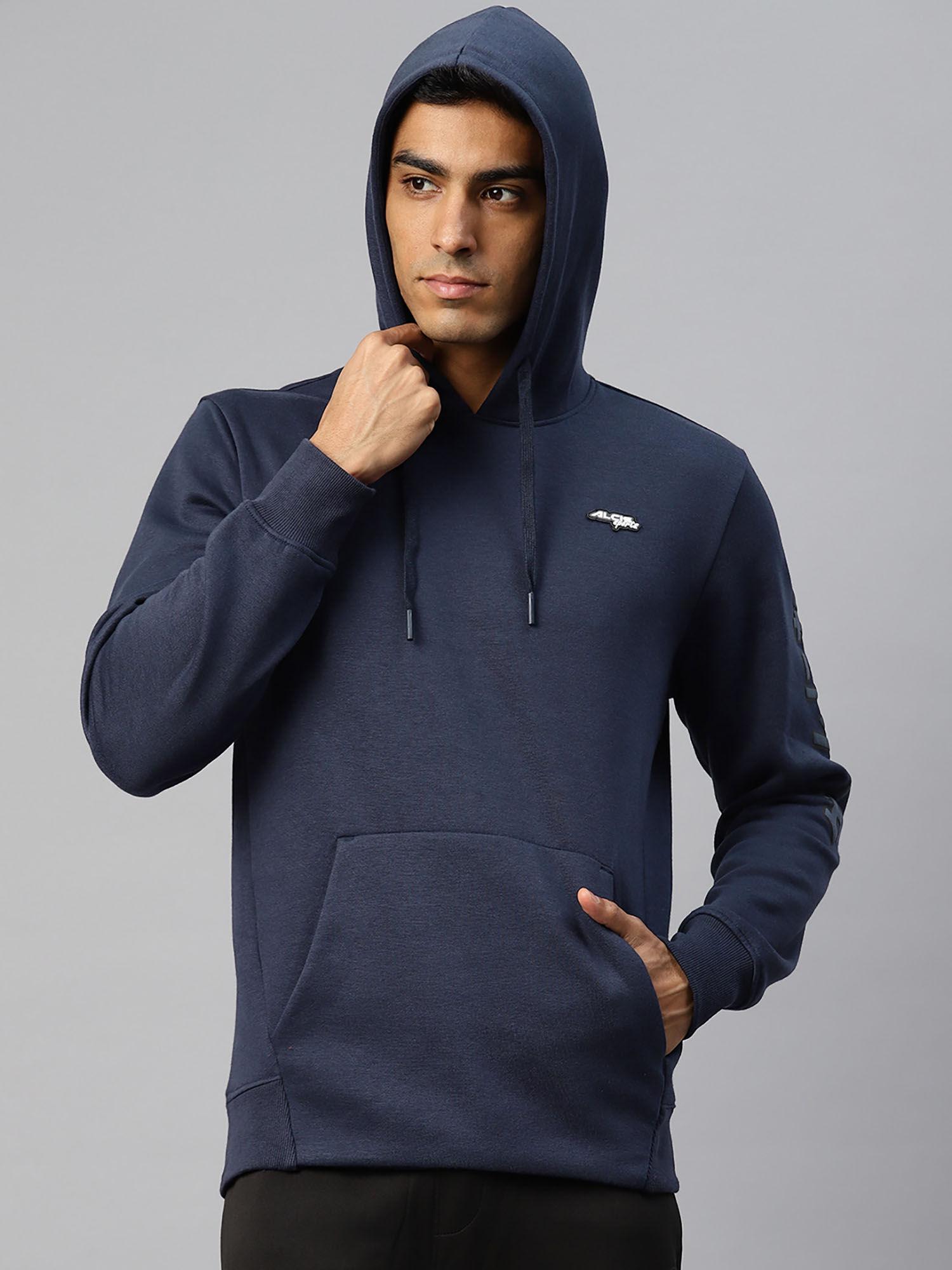 men navy blue printed cotton regular fit sweatshirt