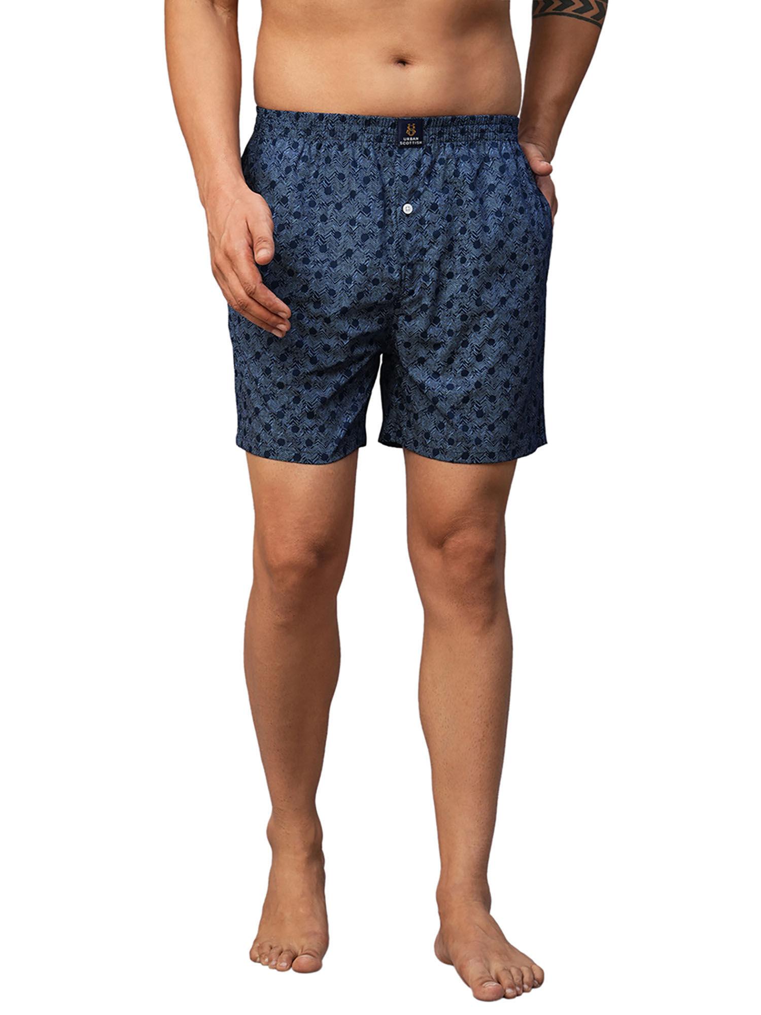 men navy blue pure cotton printed regular boxer