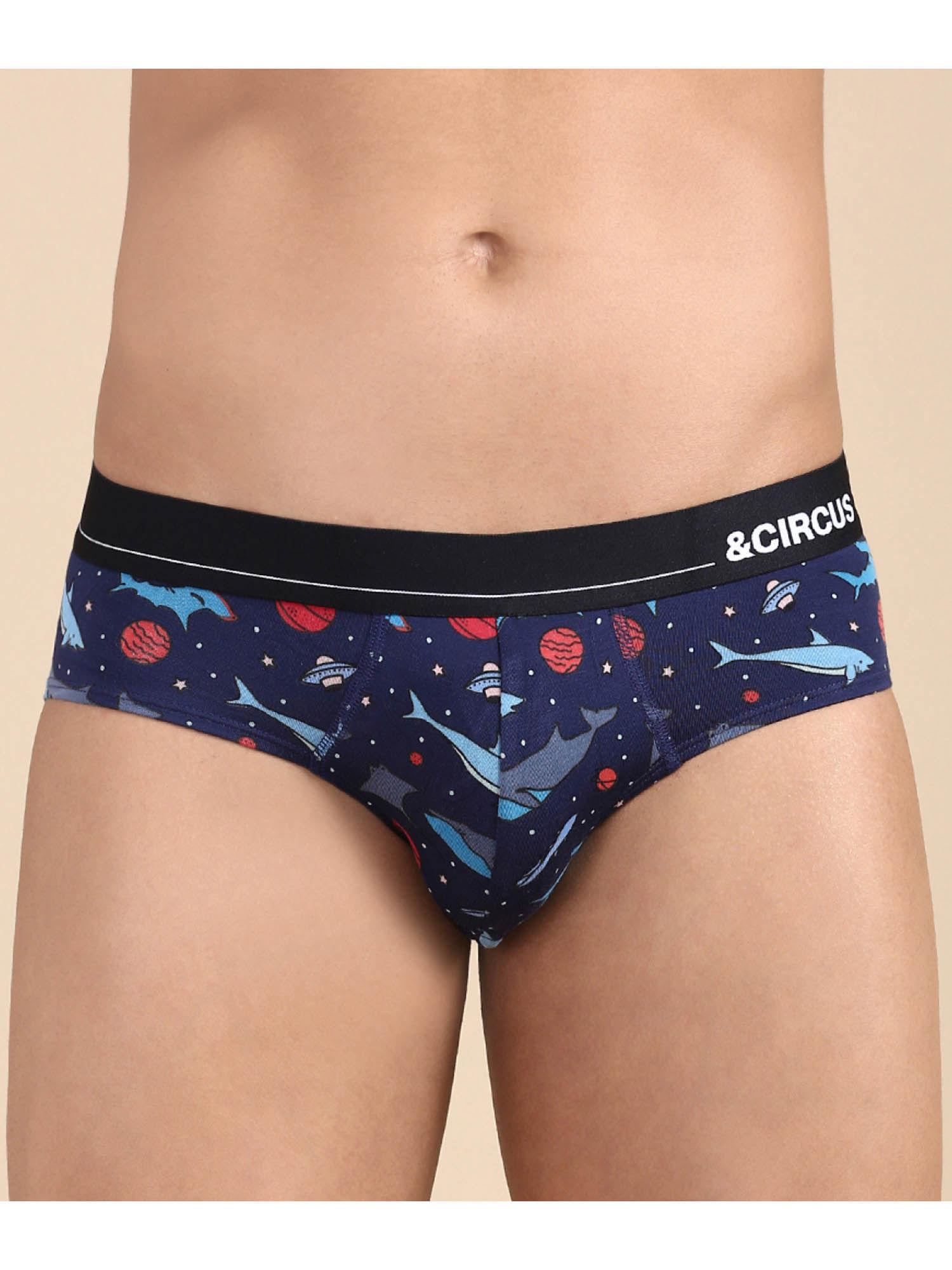 men navy blue regular fit printed briefs