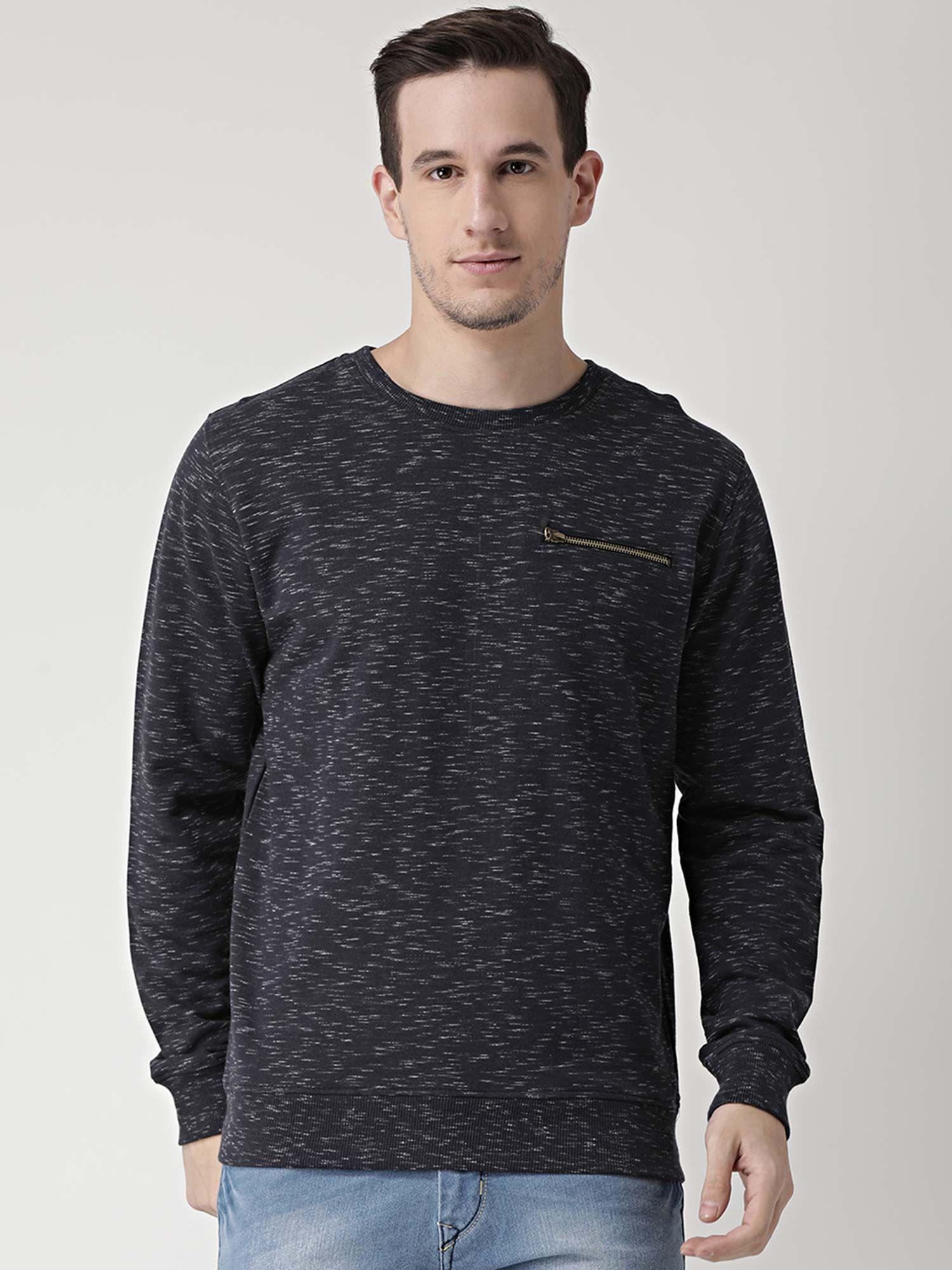 men navy blue self design sweatshirt