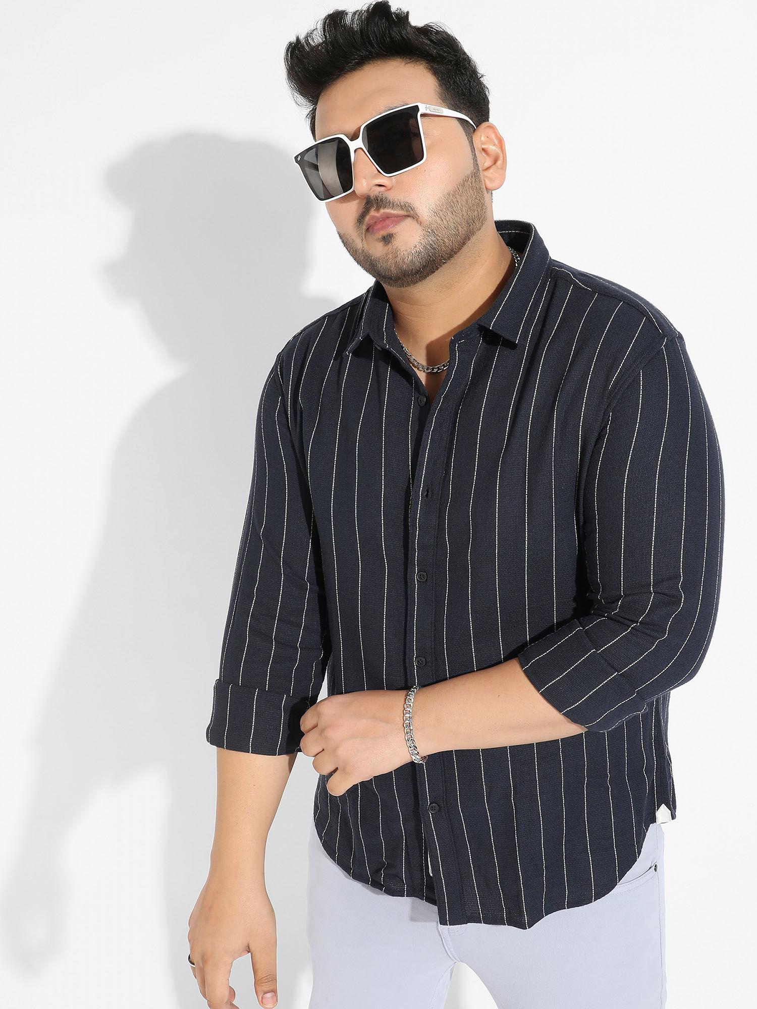 men navy blue shadow striped shirt