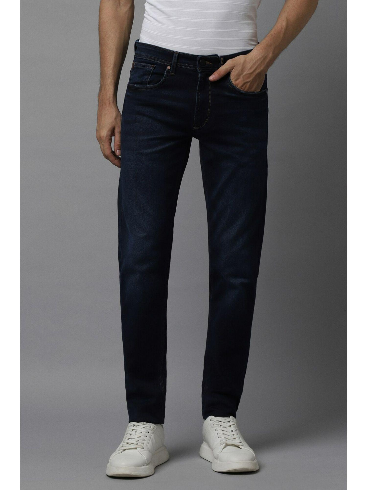 men navy blue skinny fit dark wash jeans