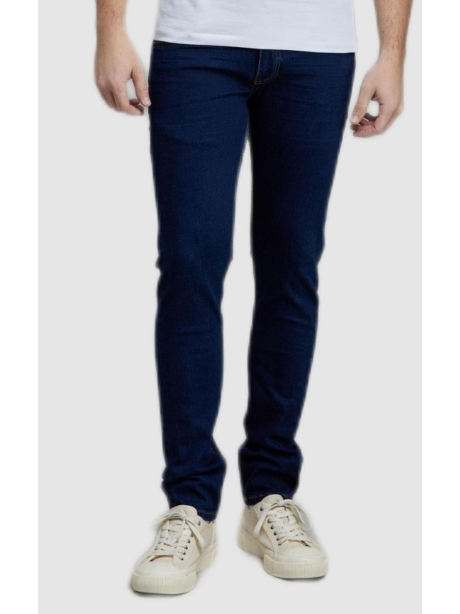 men navy blue solid jeans