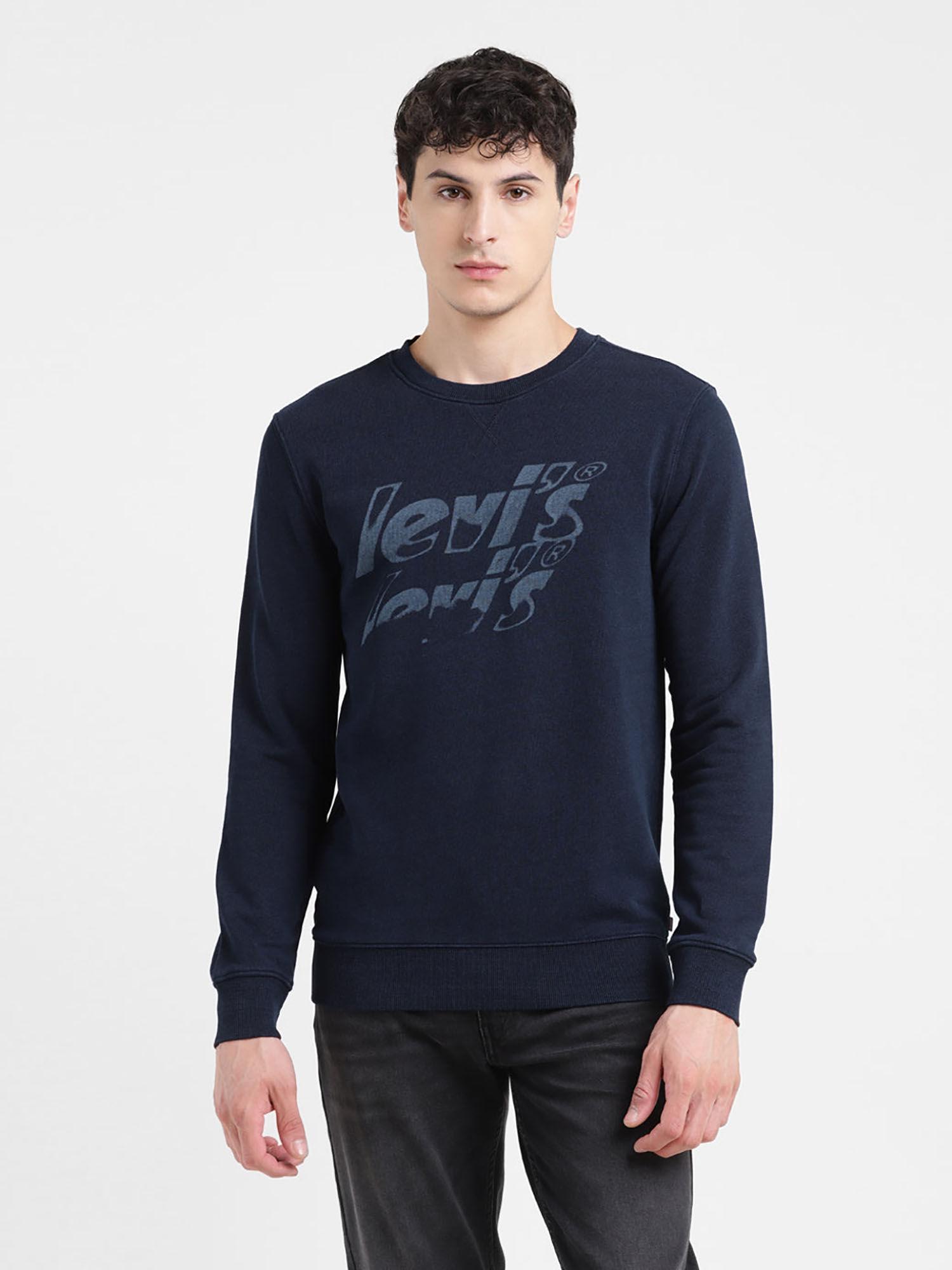 men navy blue solid regular fit sweatshirt