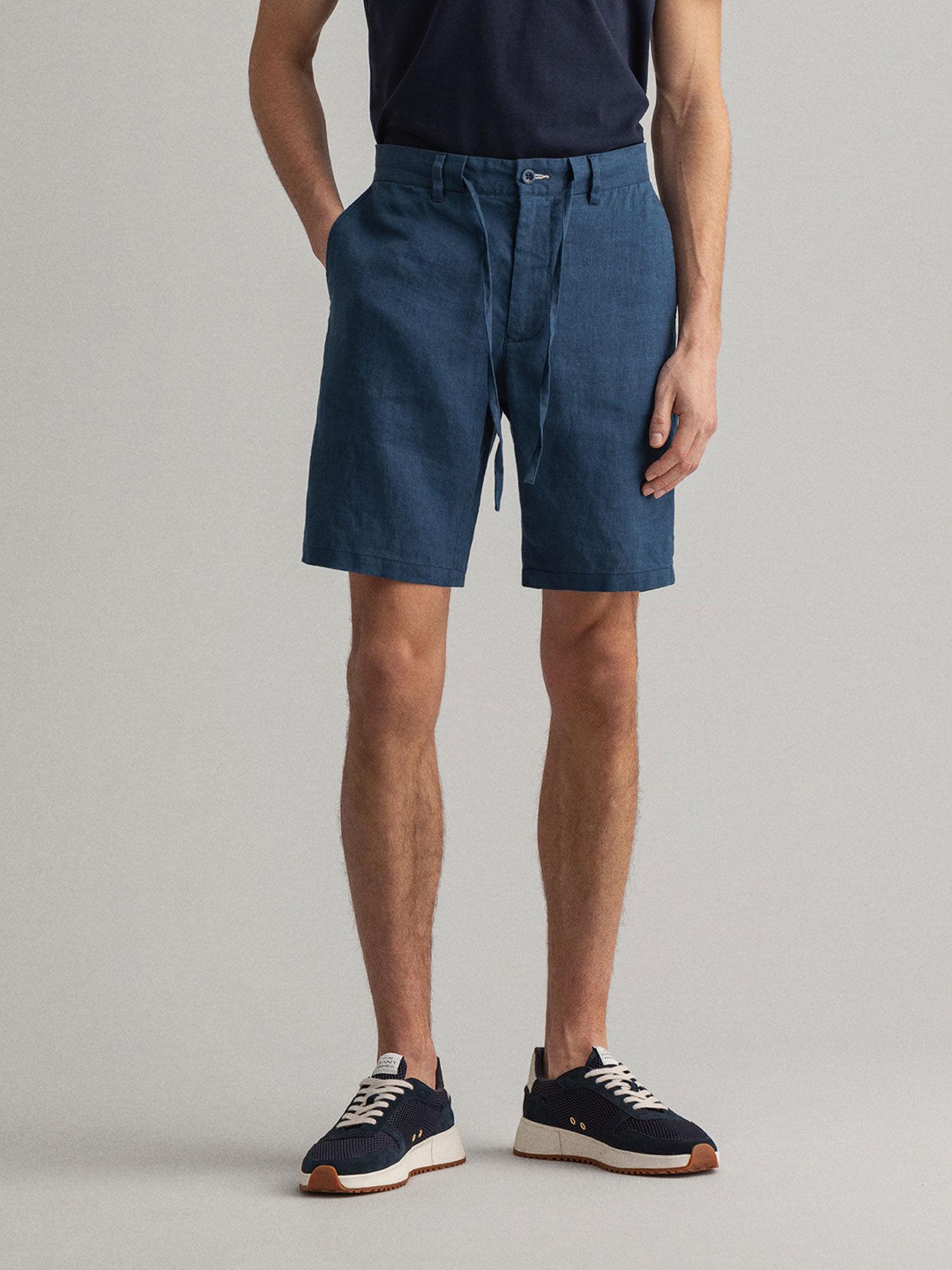 men navy blue solid regular shorts