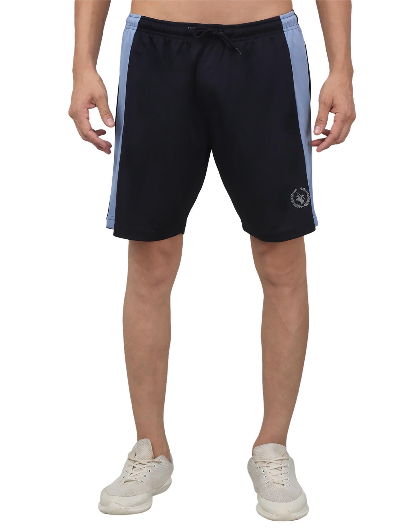 men navy blue solid stretchable activewear shorts