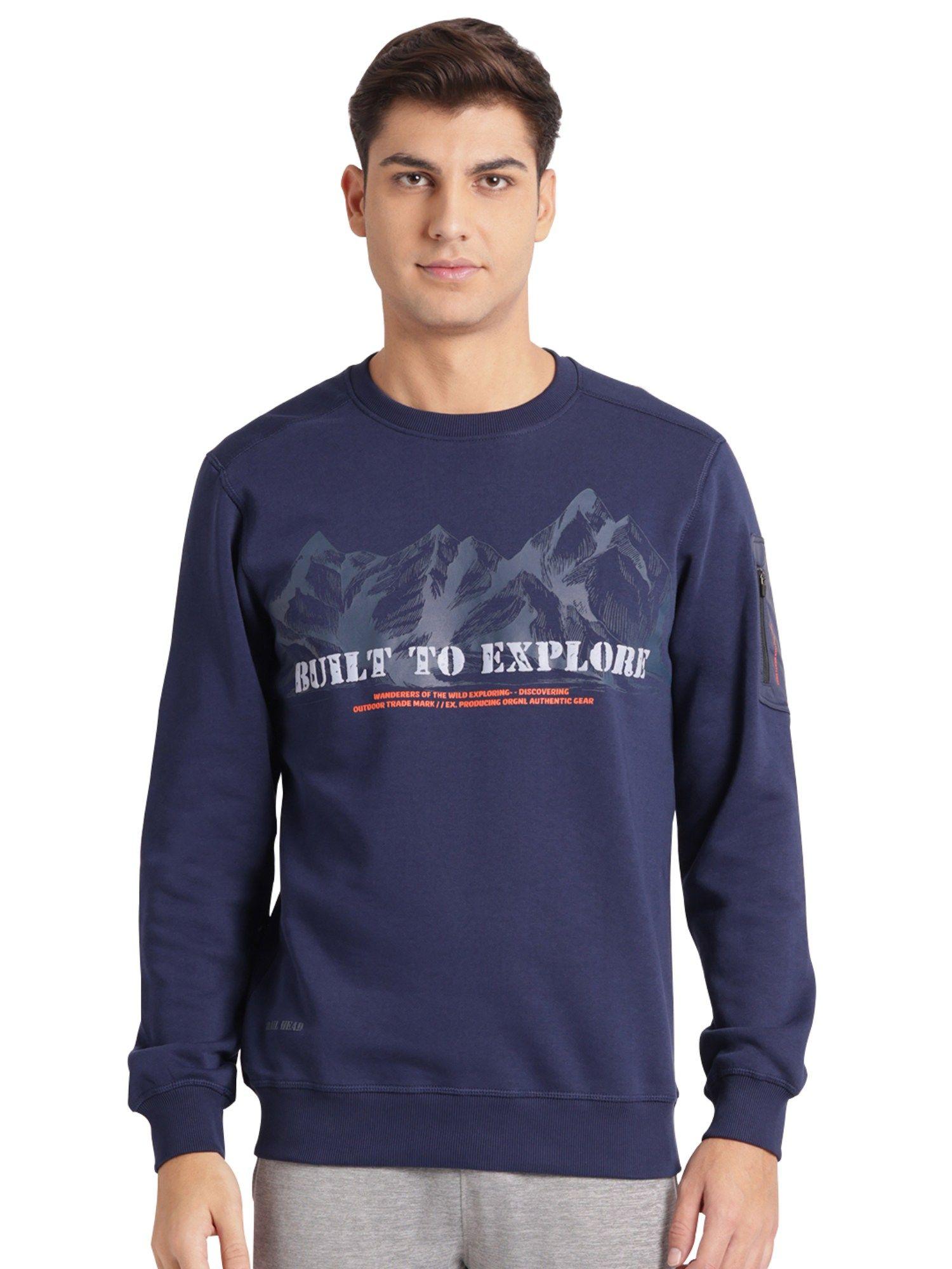 men navy blue sweatshirt