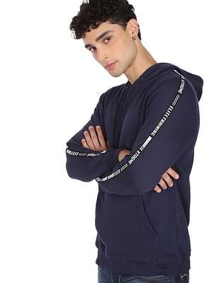 men navy brand tape solid hooded sweatshirt