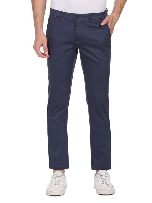 men navy bronson slim fit printed casual trousers