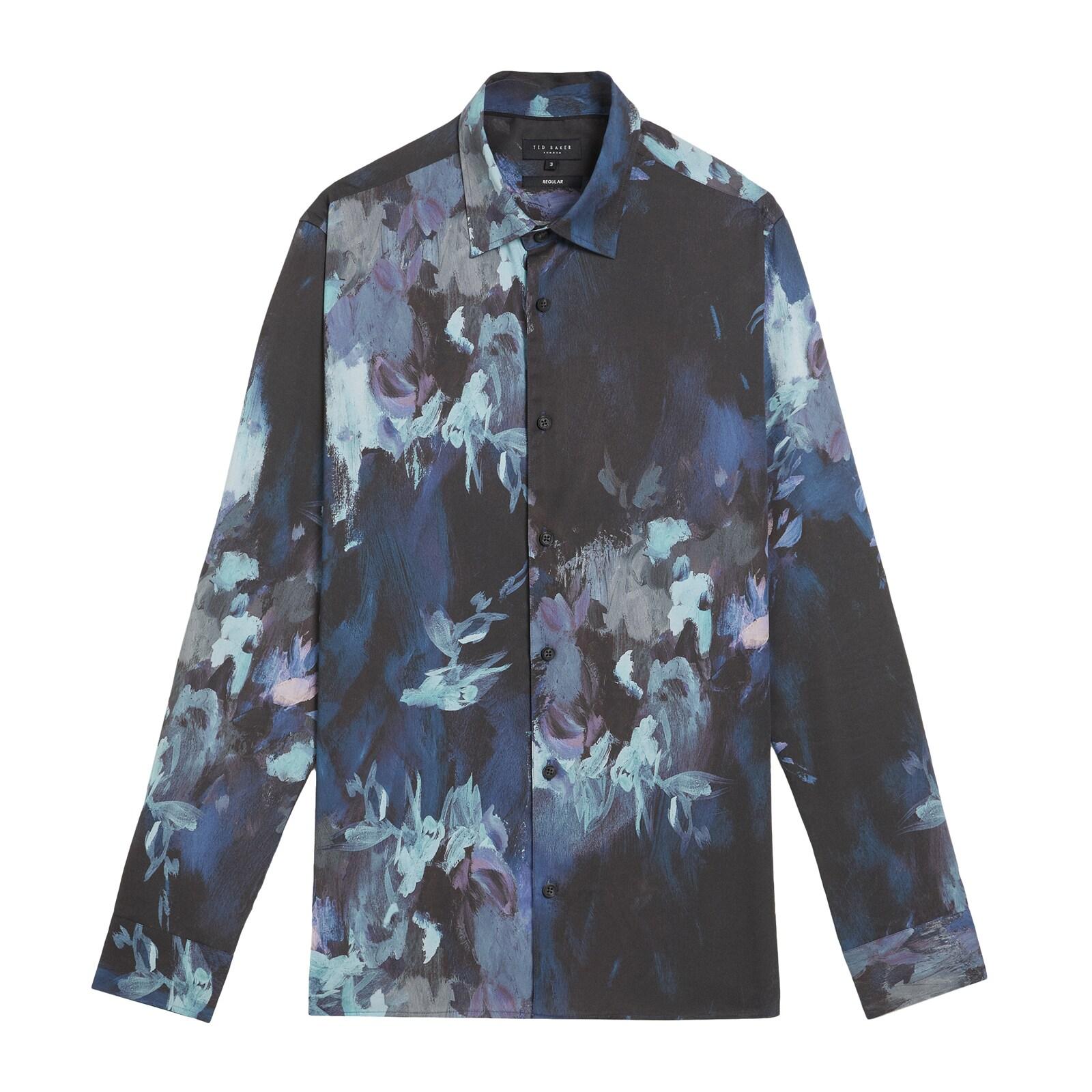 men navy brush-strokes floral print shirt