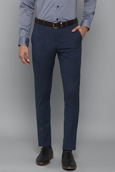 men navy carrot fit stripe flat front formal trousers