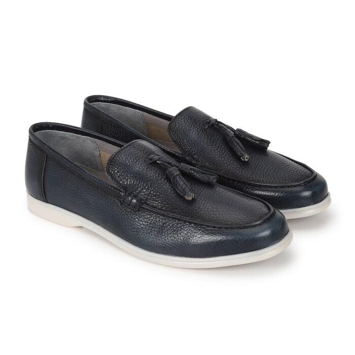 men navy casual loafers with tassel and white sole