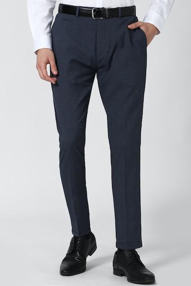 men navy check carrot fit formal trousers