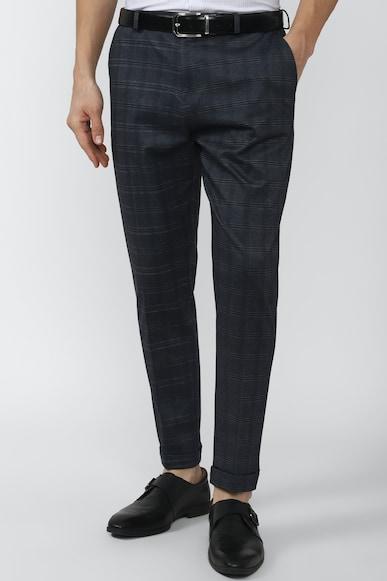 men navy check carrot fit formal trousers