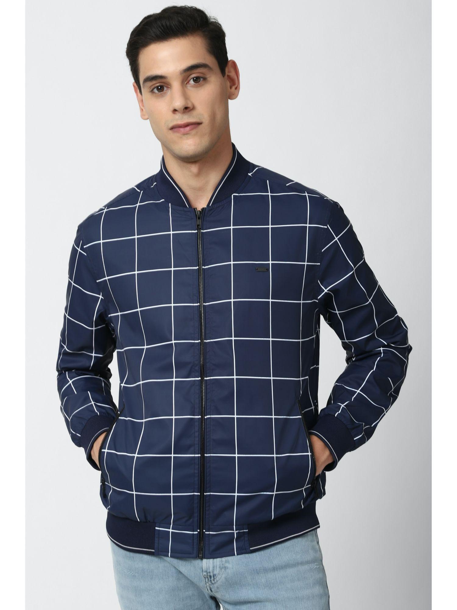 men navy check jacket