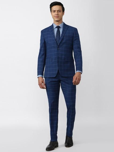 men navy check slim fit formal two piece suit