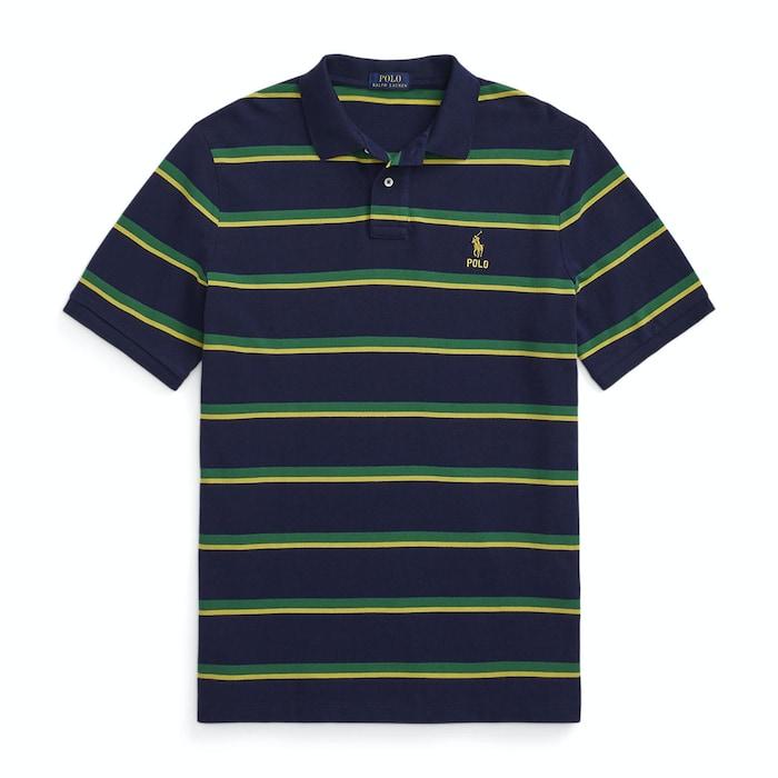 men navy classic fit striped mesh polo