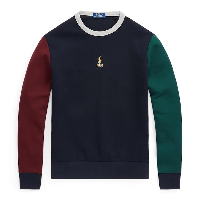 men navy color-blocked double-knit sweatshirt