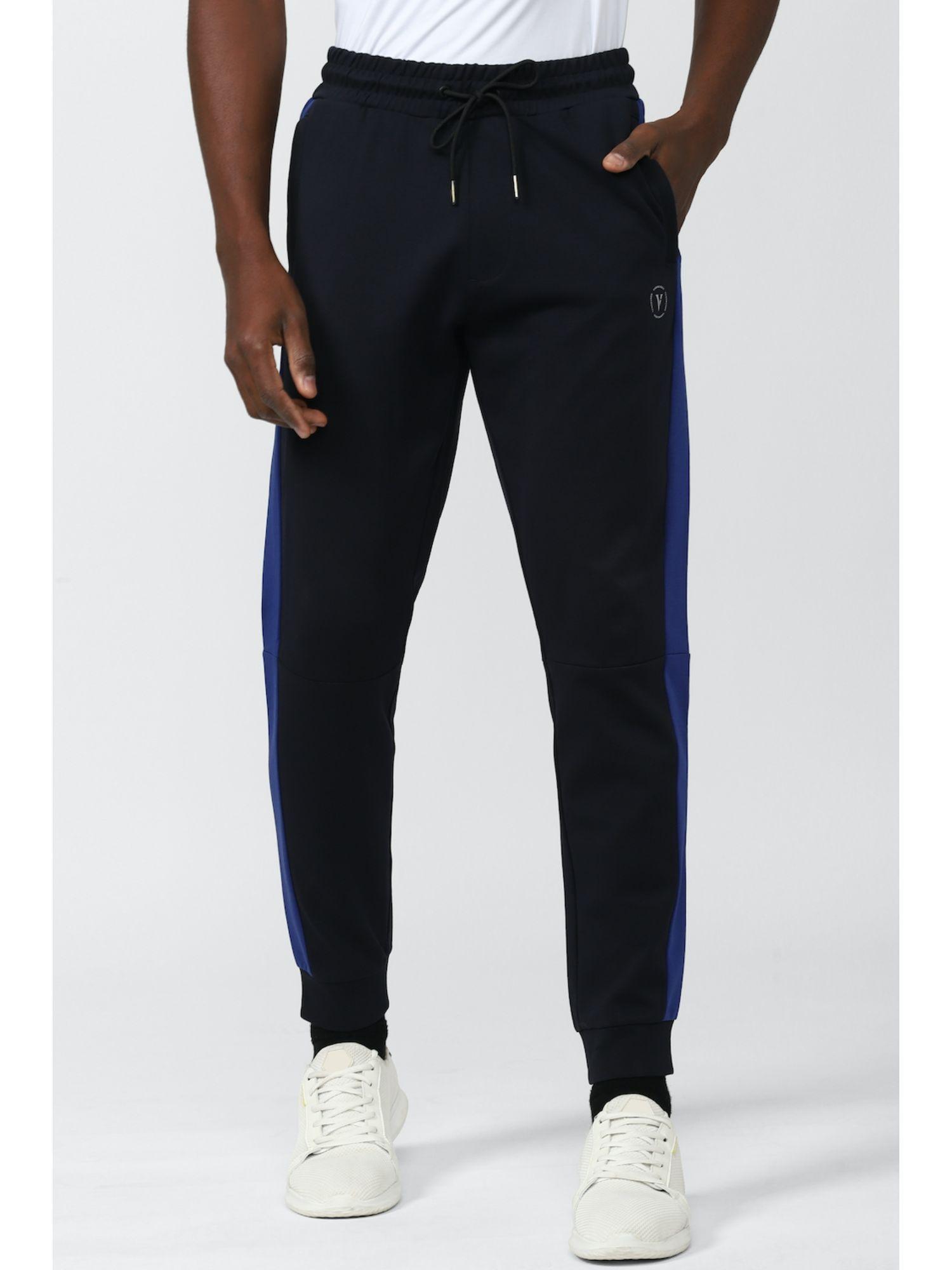 men navy colorblock casual jogger pants