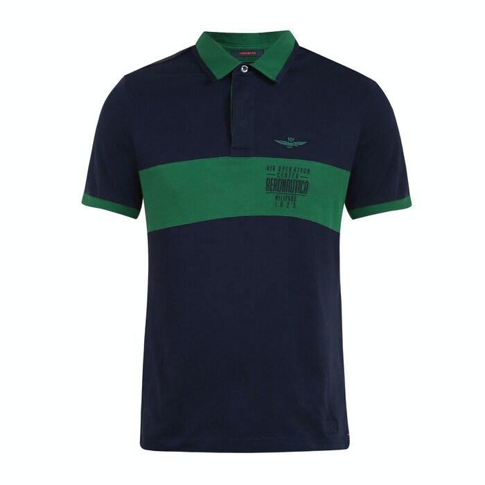 men navy contrast collar & chest panel logo polo