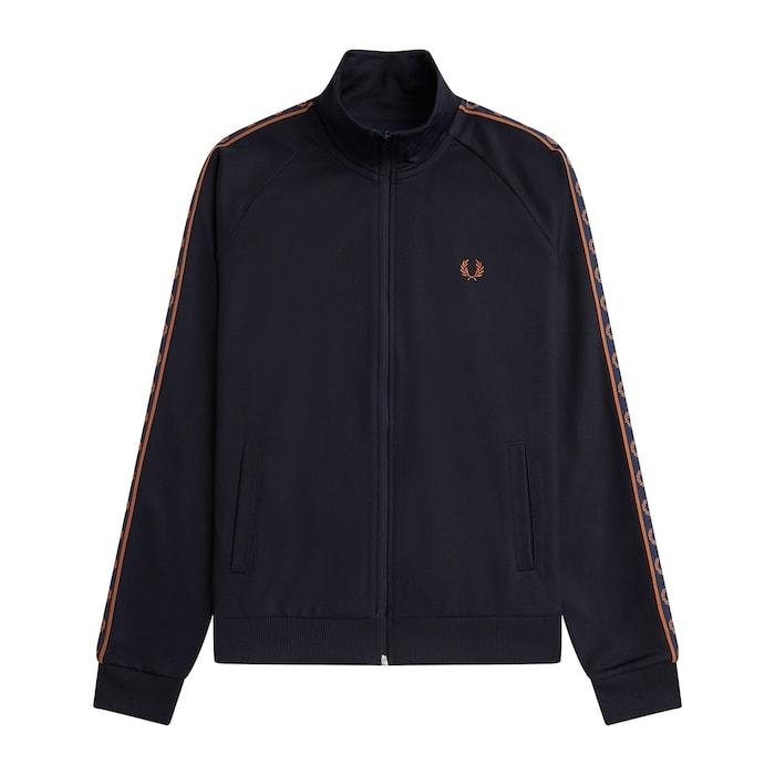 men navy contrast tape track jacket