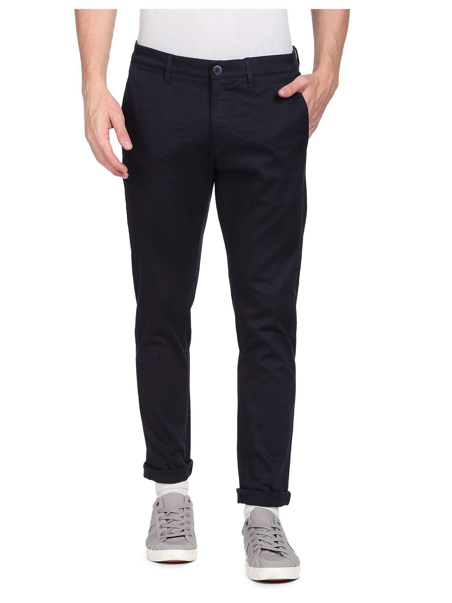 men navy corduroy weave solid casual trousers