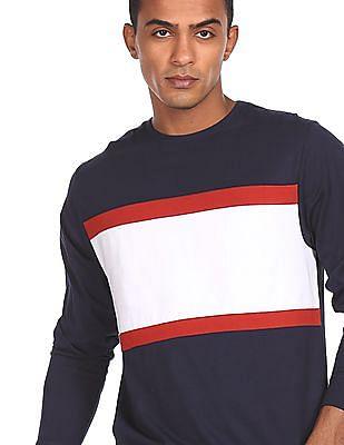 men navy crew neck colour block t-shirt