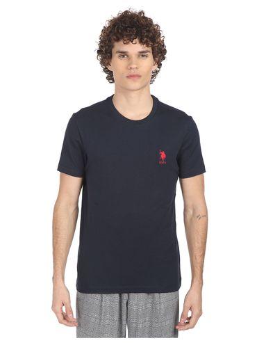 men navy crew neck cotton solid t-shirt