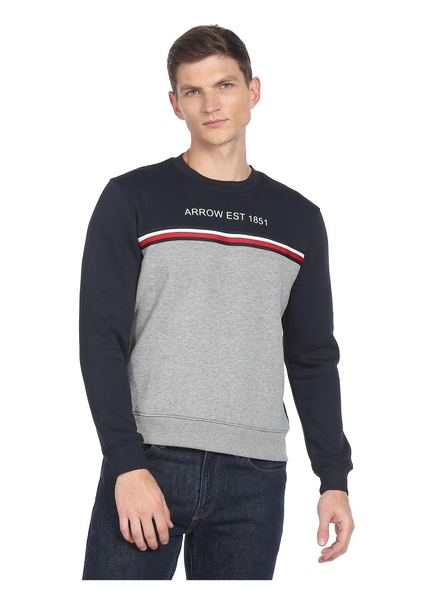 men navy crew neck panel construction sweatshirt