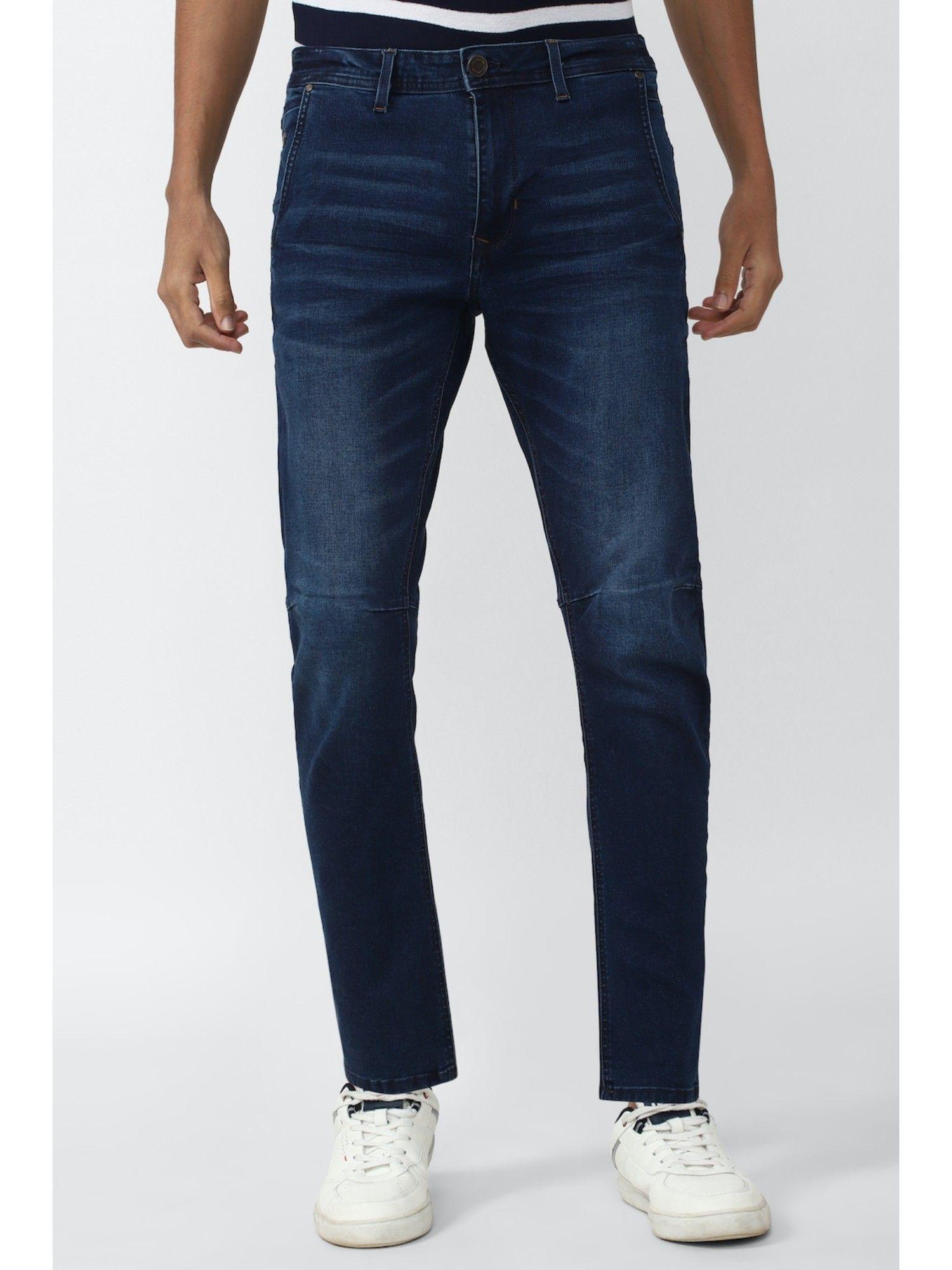 men navy dark wash carrot fit jeans